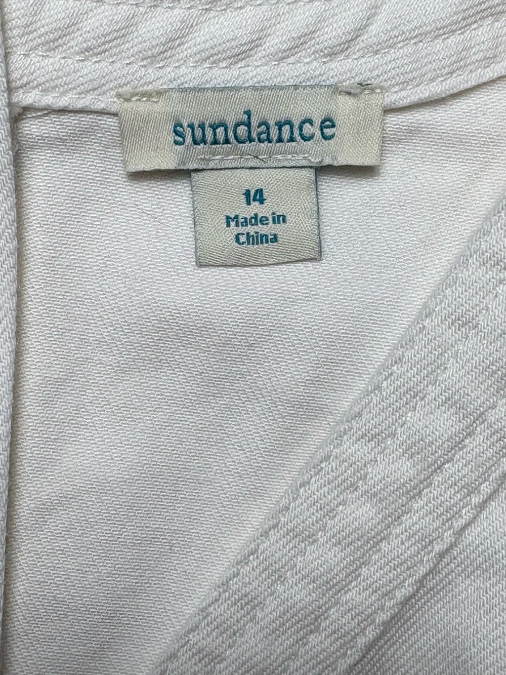 Sundance Poppy White Denim Belted Midi Dress V-Neck Size 14 Pockets Cotton - Picture 9 of 10